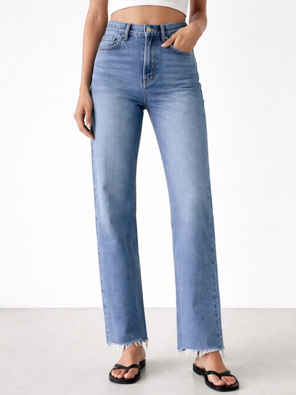 Zara Medium Blue High-Rise Straight Jeans - Picture 8 of 8